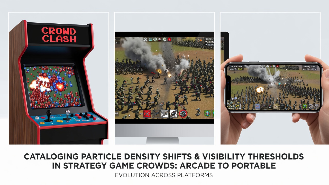 Arcade cabinet screen showing dense particle effects during a large-scale strategy battle with reduced visibility from smoke and debris