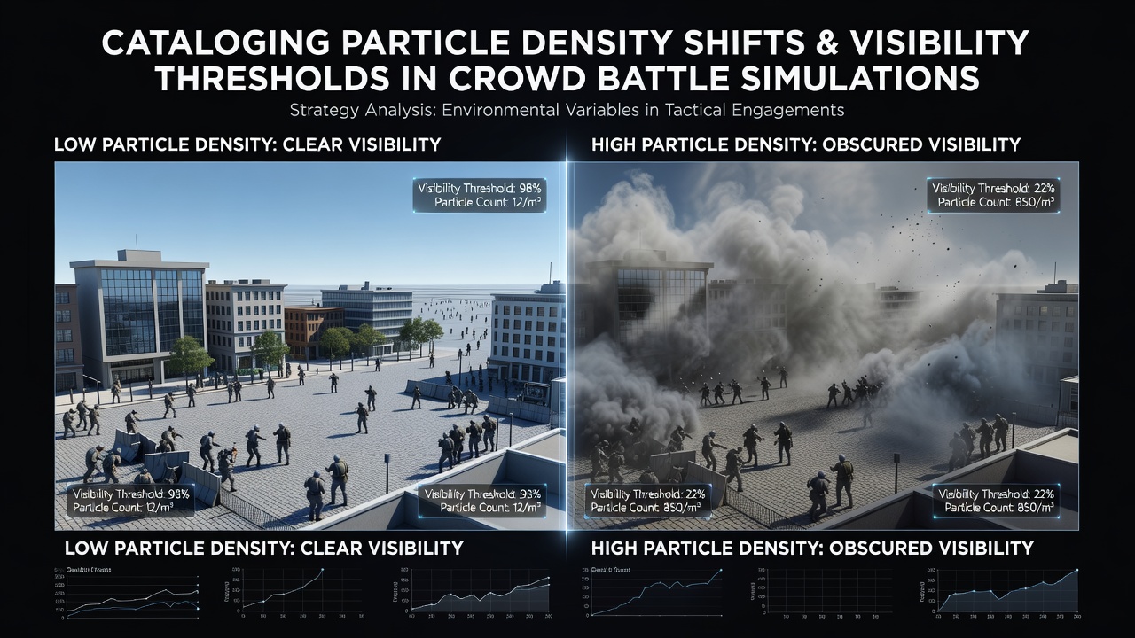 Close-up of a portable device screen displaying a strategy battle where particle density has reduced visibility, highlighting UI elements and unit silhouettes