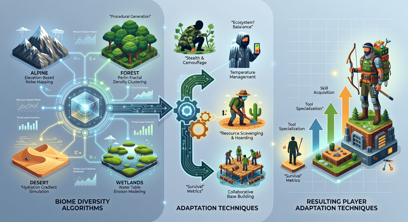 Player-built structures adapted to extreme biome conditions such as elevated platforms in wetlands and insulated enclosures in snowy regions