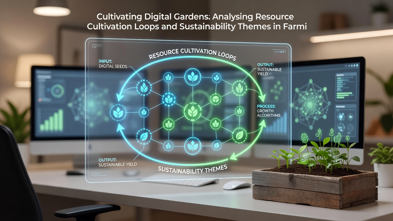 Screenshot examples of sustainability dashboards and environmental impact indicators in recent farming simulation hybrid releases