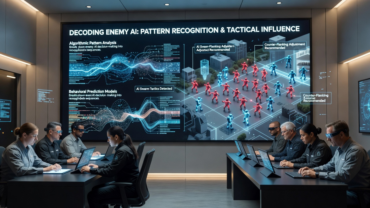 Diagram showing how enemy AI adapts tactical responses based on recognized player patterns in role-playing game scenarios