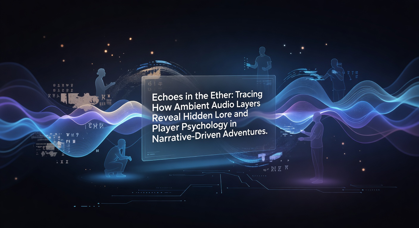 Ambient audio layers in a dimly lit narrative adventure scene with subtle environmental sounds visualized