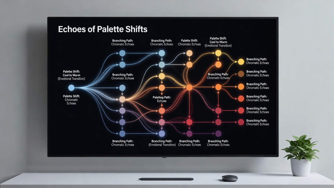 Side-by-side comparison of warm and cool color palettes in a visual novel scene illustrating emotional divergence in branching paths