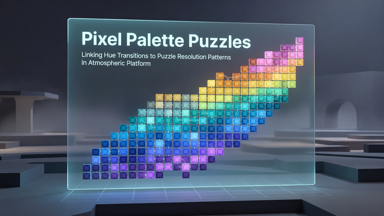 Close-up of pixel hue gradient puzzle elements in a platformer level