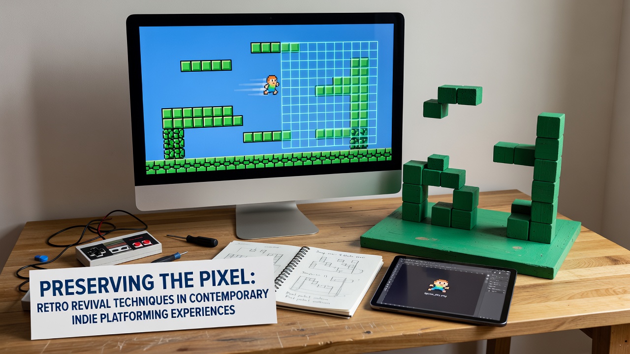 Close-up view of pixel-perfect platformer mechanics including sprite collision, enemy patterns, and retro-inspired level geometry