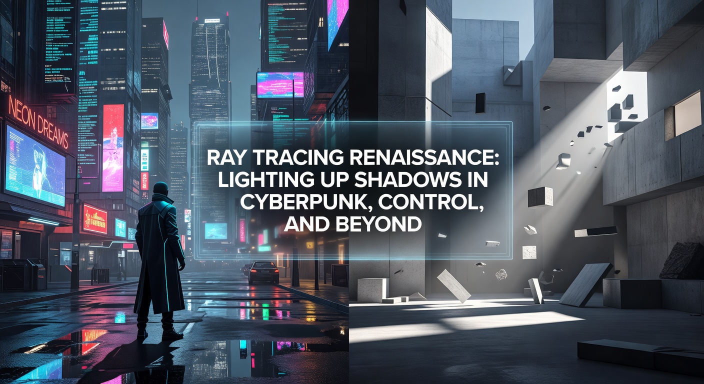 Vibrant cyberpunk cityscape illuminated by advanced ray-traced lighting, showcasing realistic reflections and shadows in Night City