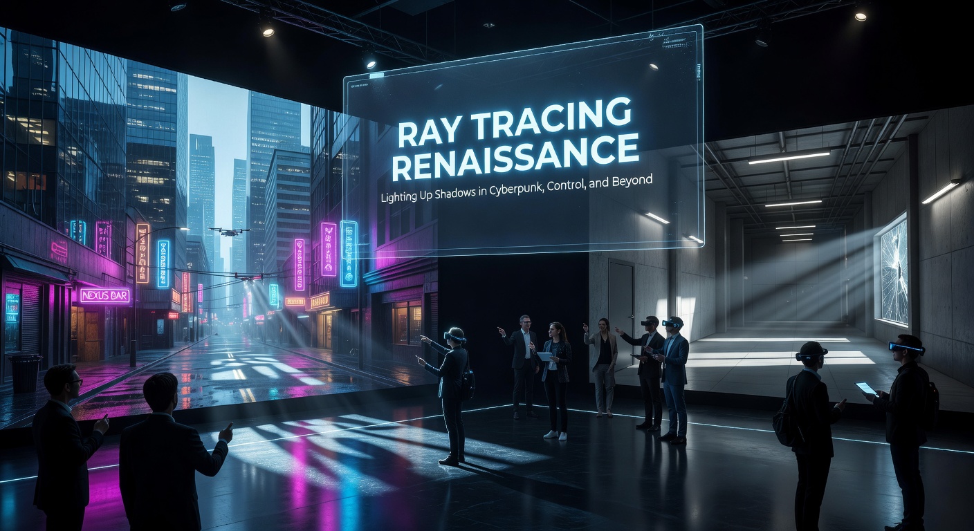Dynamic scene from Control featuring ray-traced shadows and reflections in a surreal, shifting architectural environment