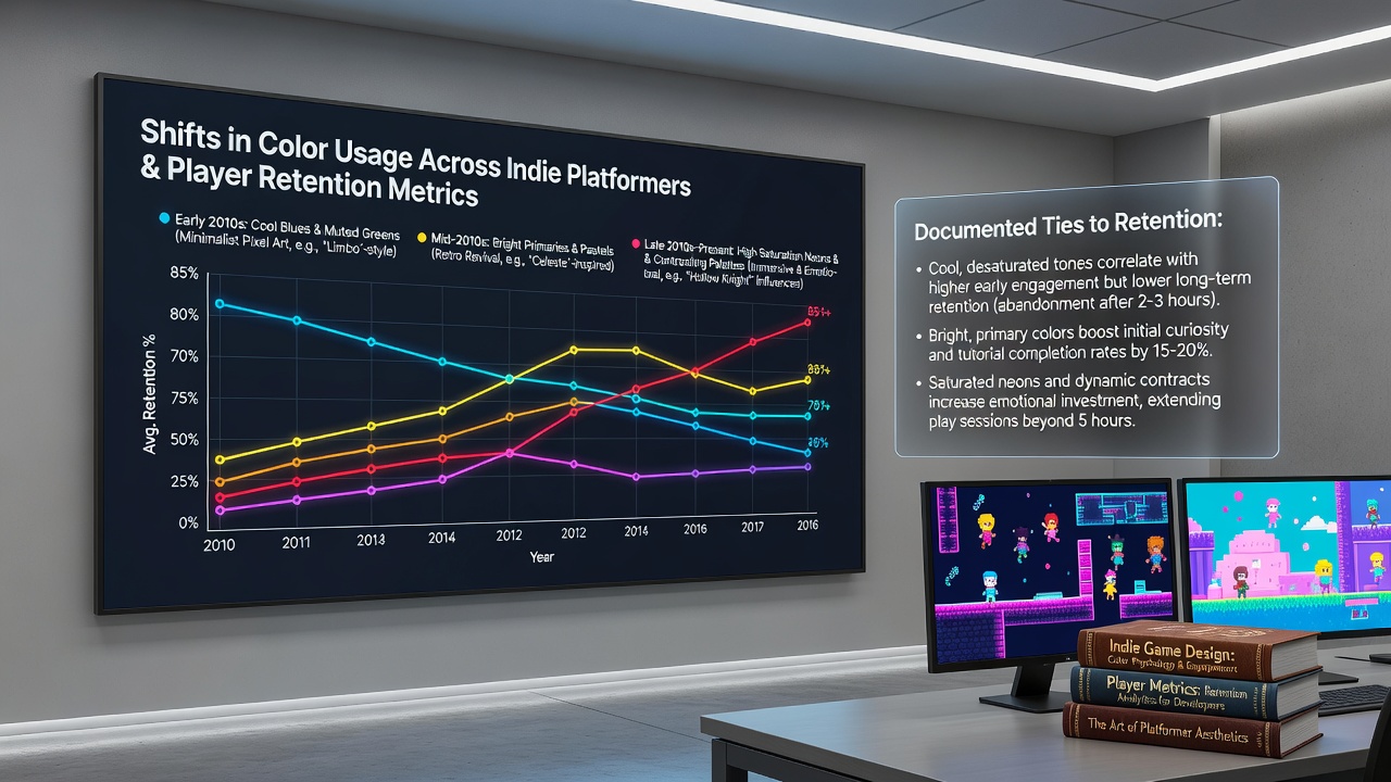 Data visualization of player retention metrics linked to color adjustments in platformers