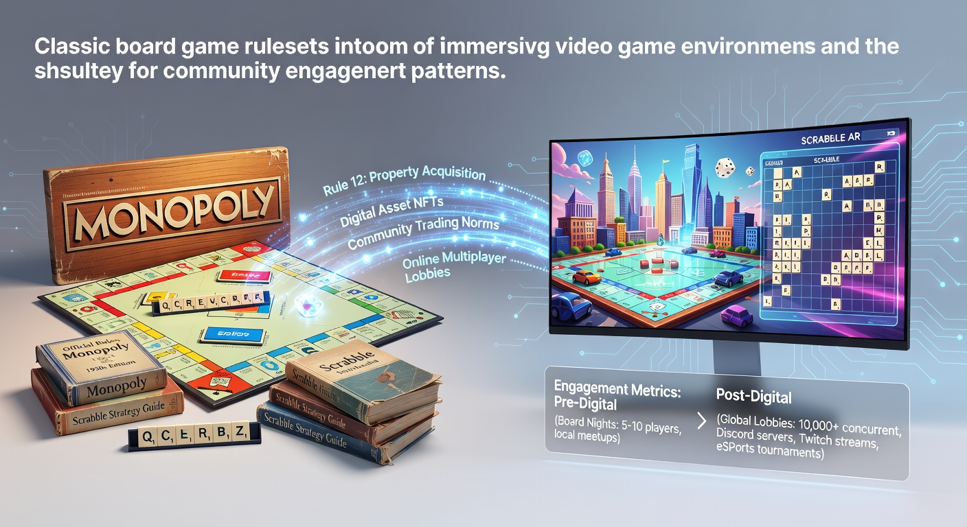 Digital interface showing a classic board game adapted into a video game with player avatars and rule overlays