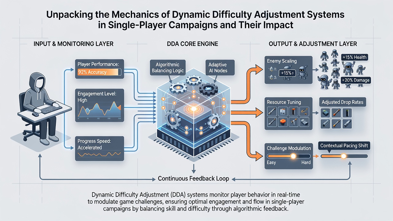 Graph illustrating skill progression curves with and without dynamic difficulty adjustment across multiple single-player campaigns